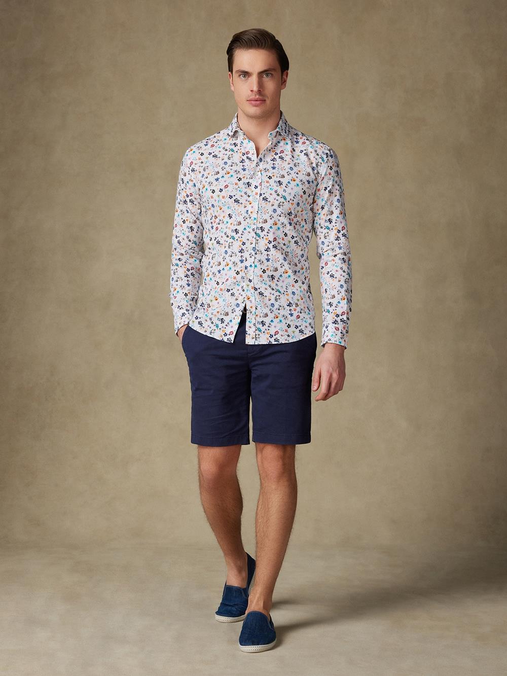 Chemise cintrée Sean en lin à motif floral 