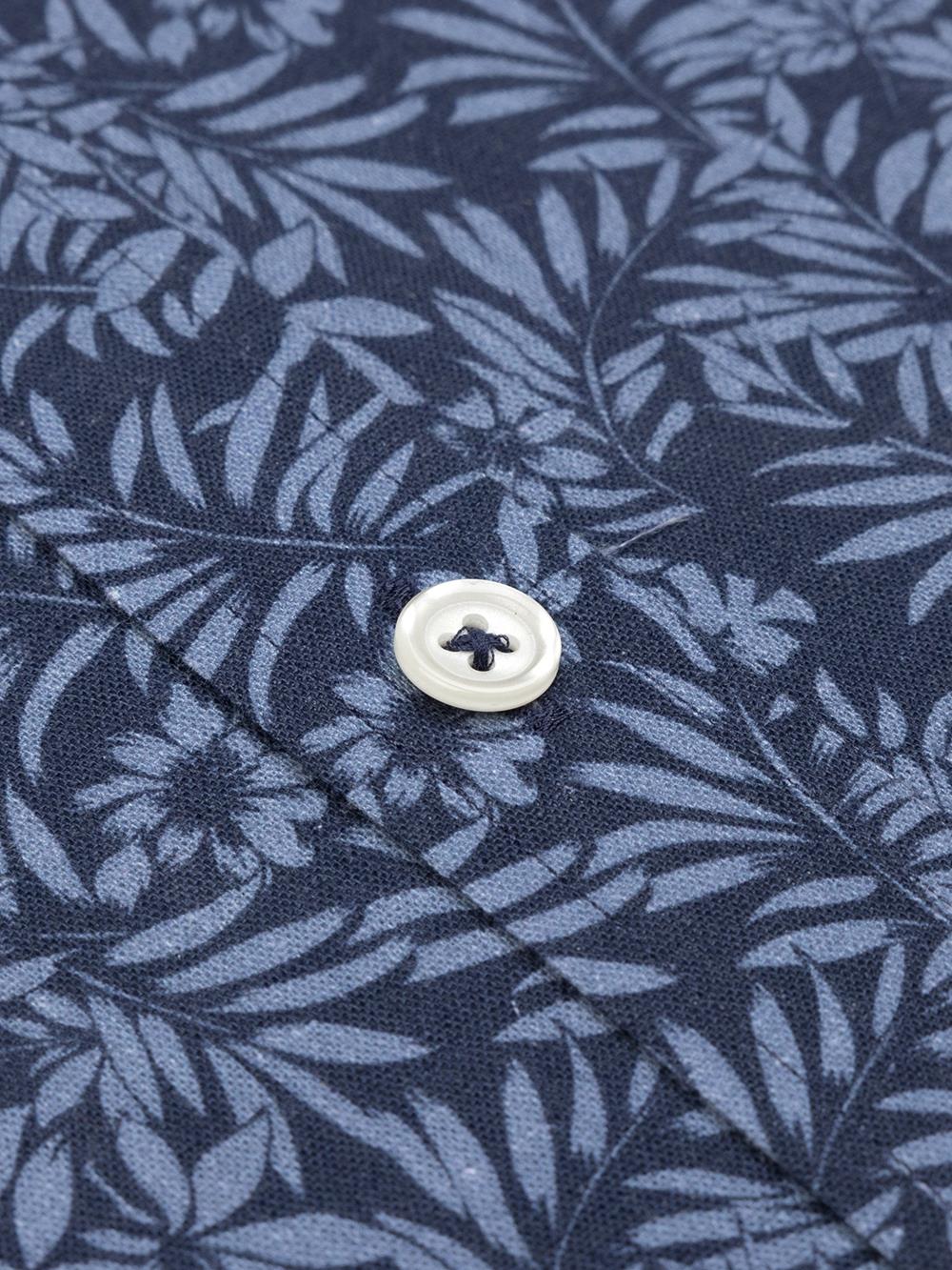 Spike shirt in navy linnen met bloemenprint 
