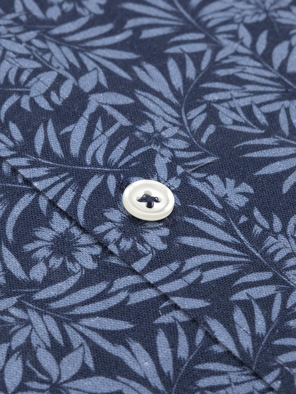 Spike slim fit shirt in navy linen with floral print 