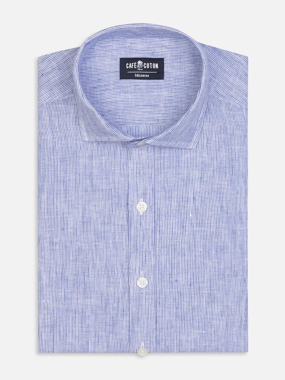 Chemise cintrée Ted en lin à rayures bleues