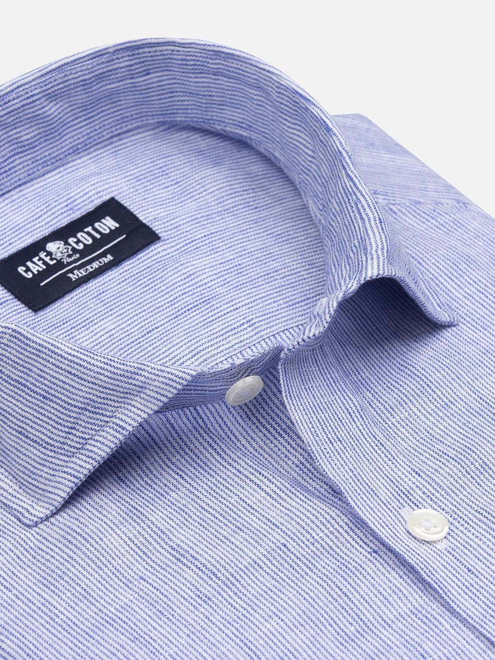 Ted slim fit shirt in blue stripes linen