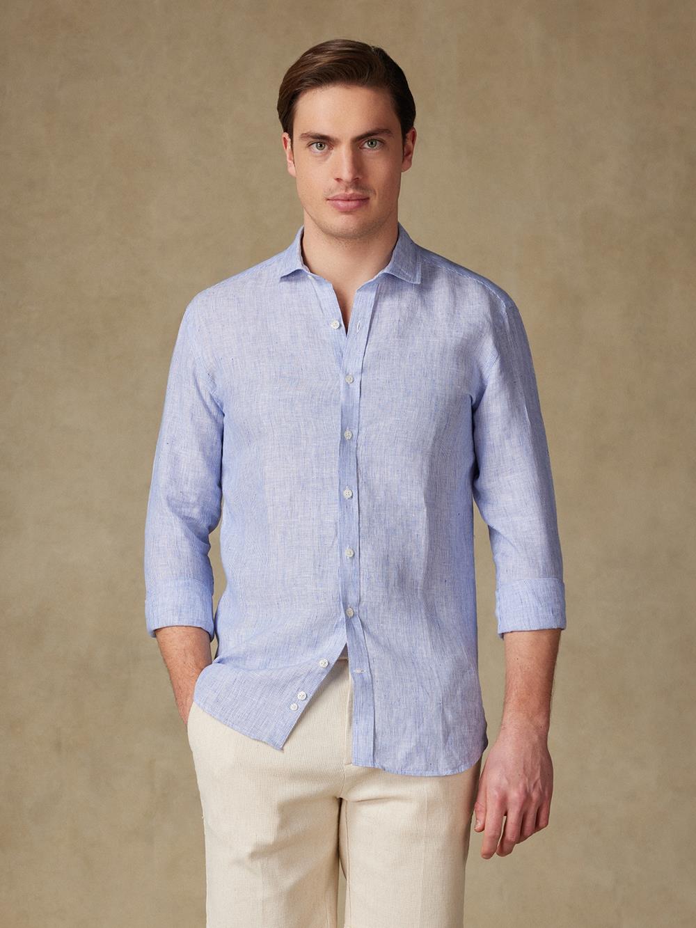 Ted Camicia slim fit slim fit di lino a righe blu