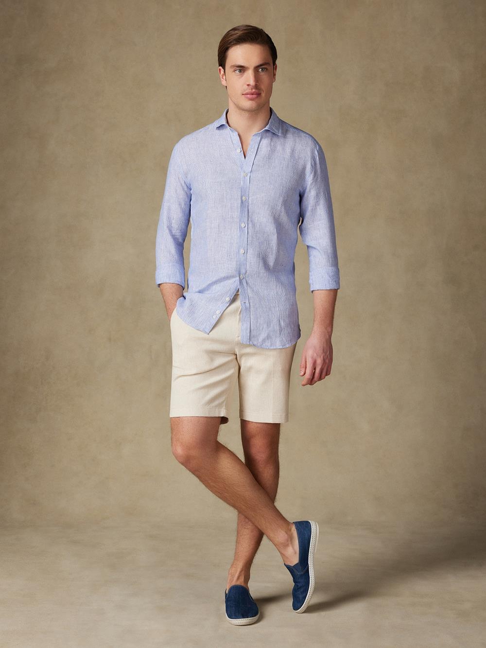 Ted slim fit shirt in blue stripes linen