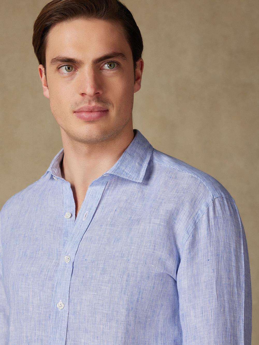 Ted Camicia slim fit slim fit di lino a righe blu