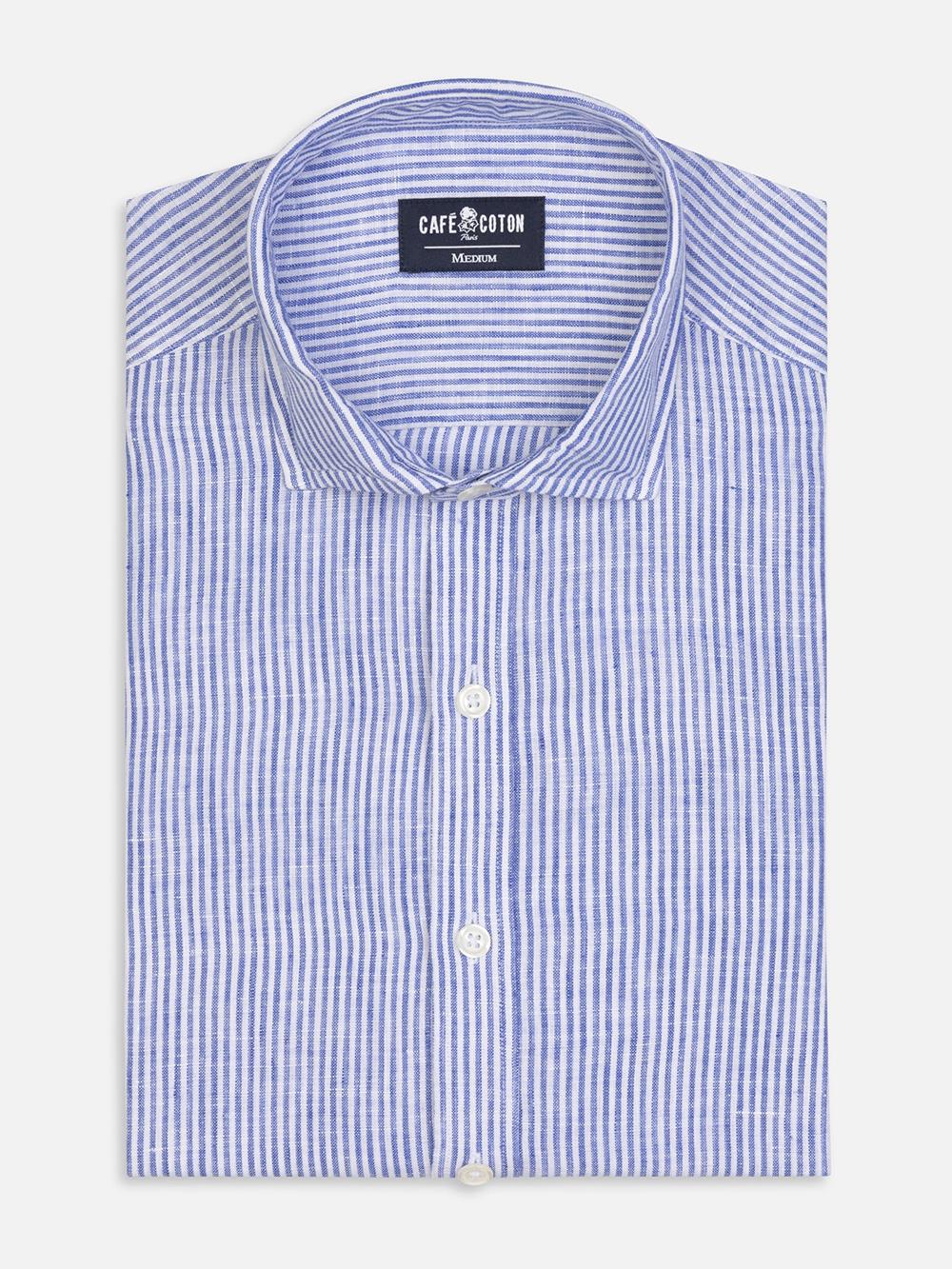 Camisa Theo de lino a rayas azules