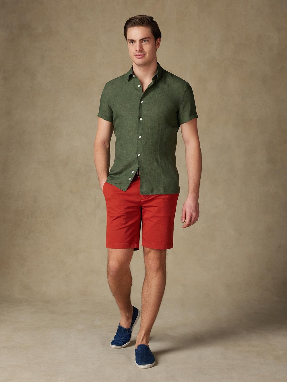 Olaf khaki linen shortsleeves shirt 