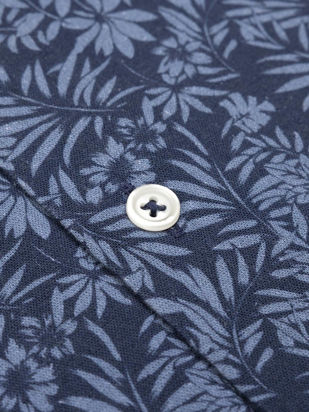 Kurzarmhemd Spike aus marinefarbenem Leinen mit Blumenmuster 