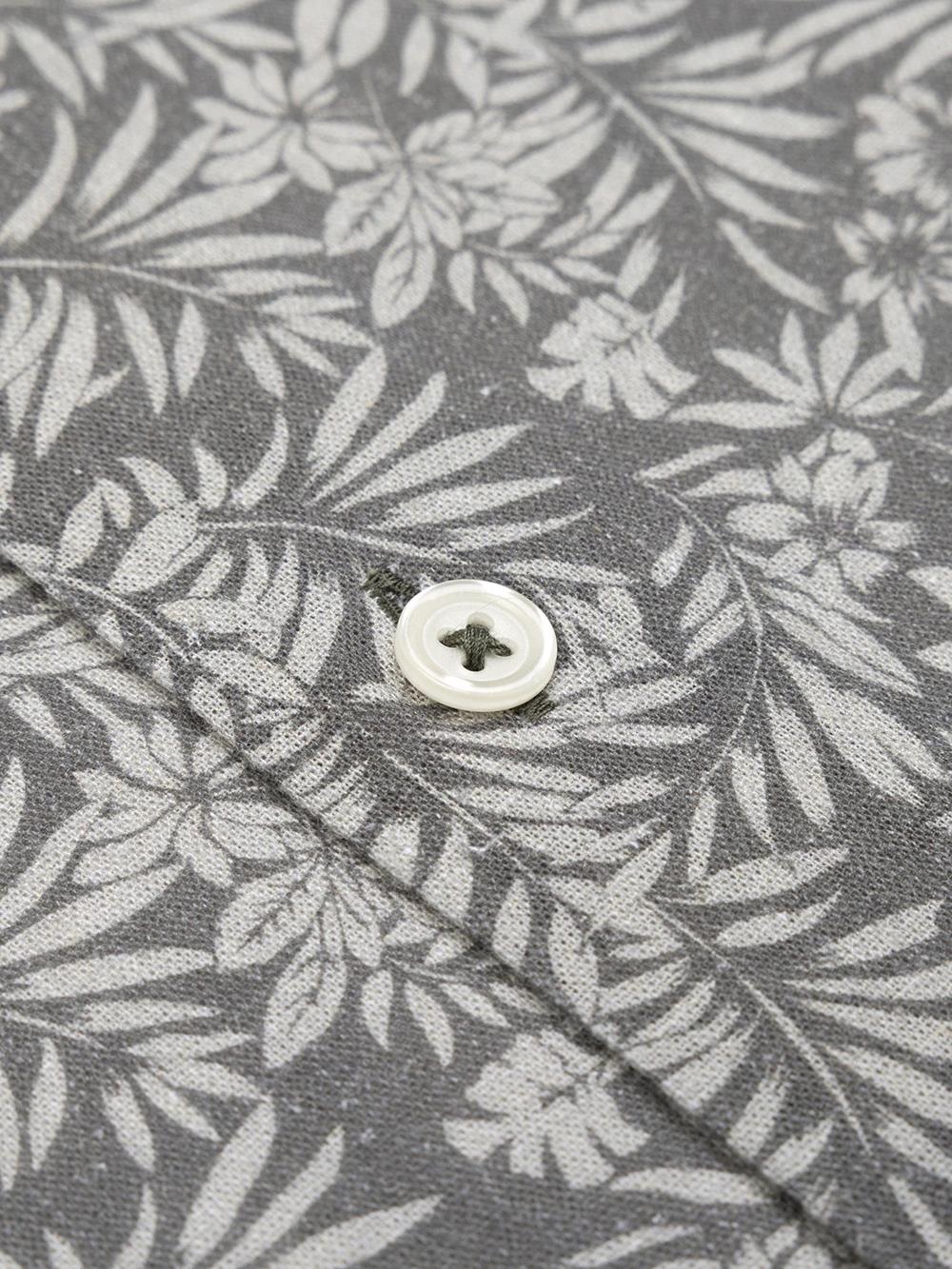 Kurzarmhemd Spike aus khakifarbenem Leinen mit Blumenmuster 