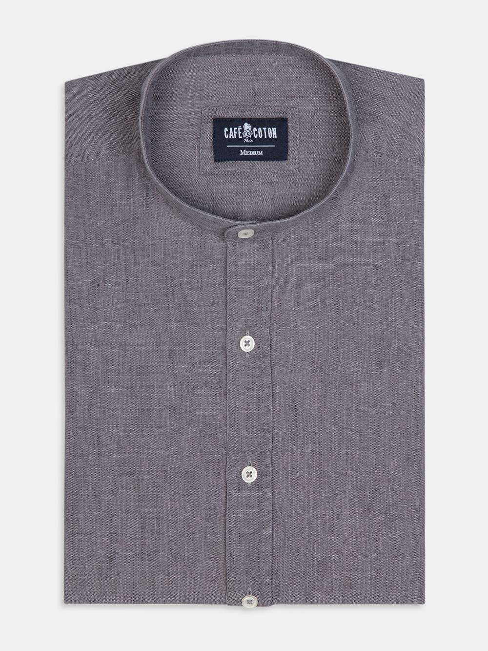 Liam shirt with Mao Collar in carbon linen