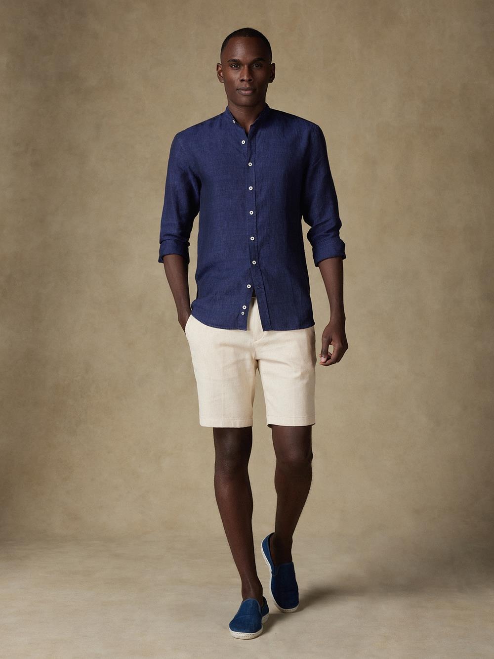 Chemise col mao Olaf en lin marine