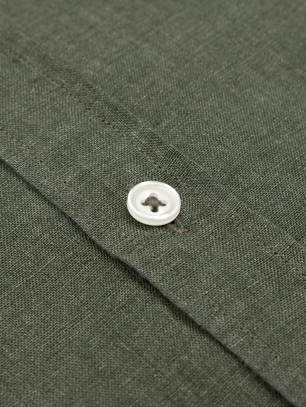 Olaf collarless shirt in khaki linen