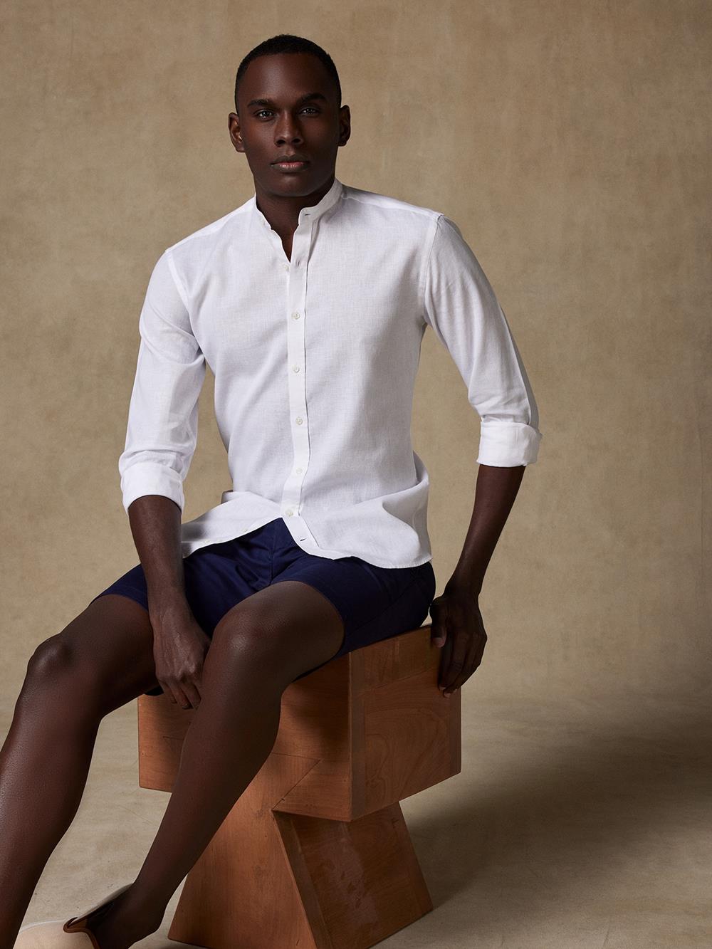 Liam slim fit shirt with Mao Collar in white linen - White - Linen - Male