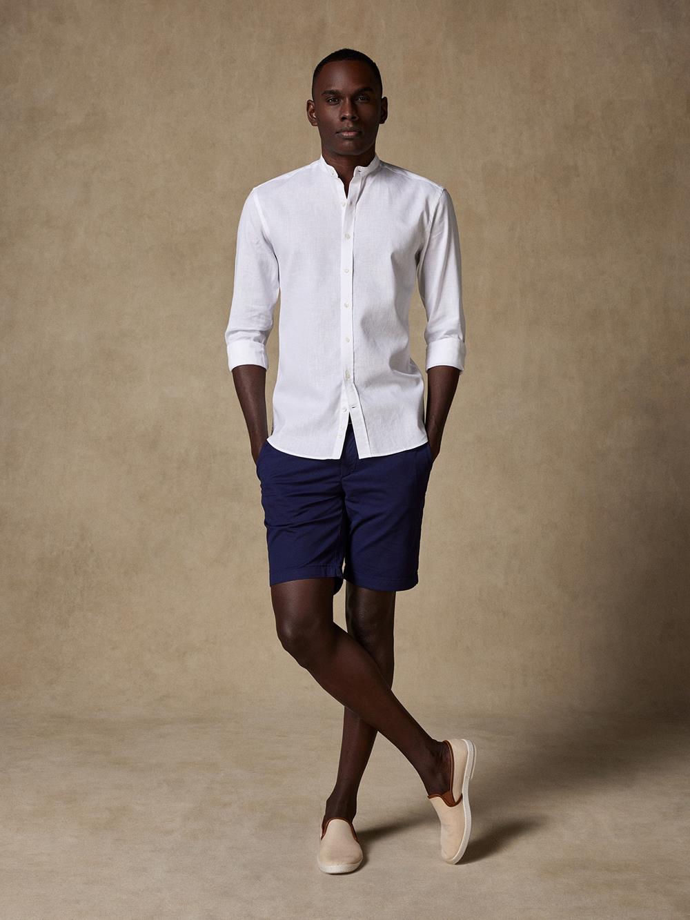 Liam slim fit shirt with Mao Collar in white linen