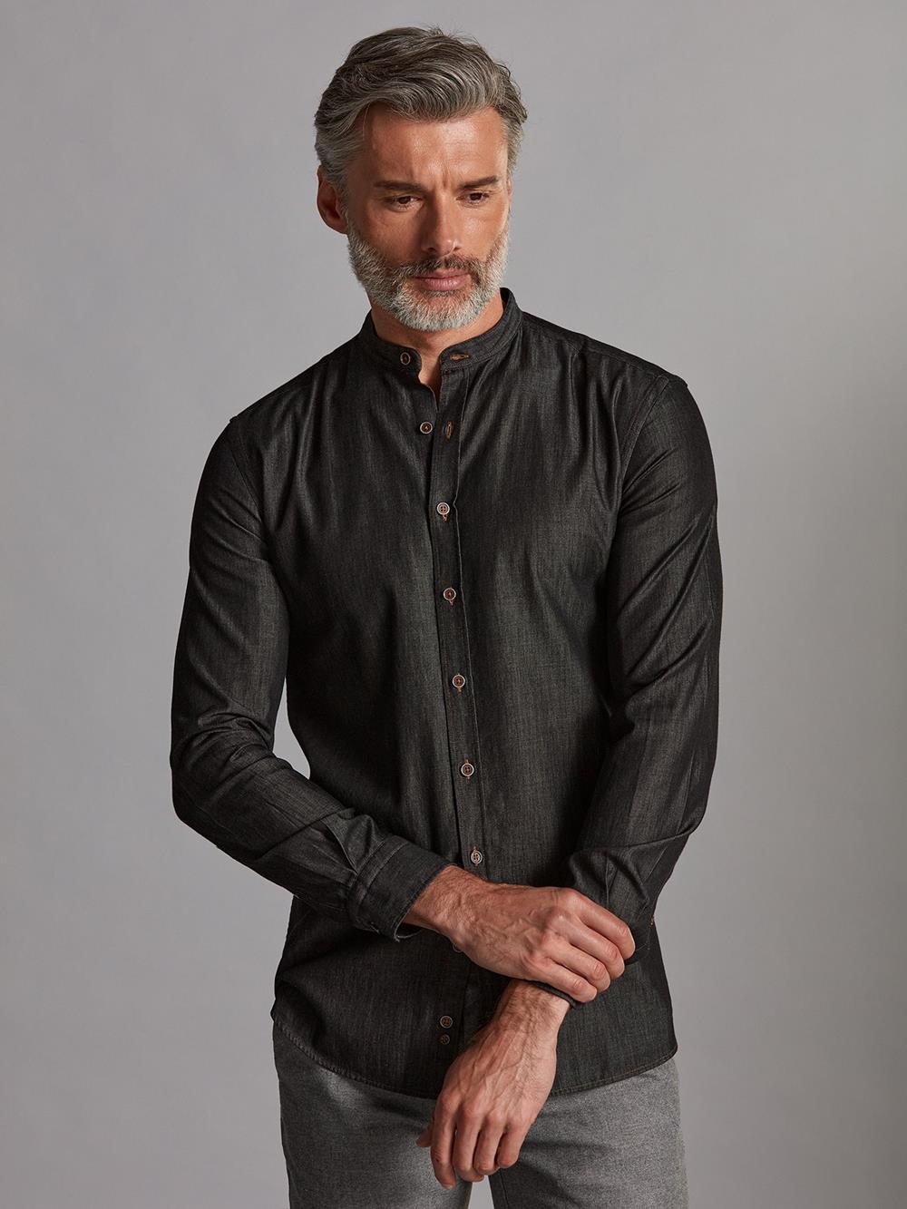 Tailliertes graues Lou-Hemd aus Denim - Mao Kragen