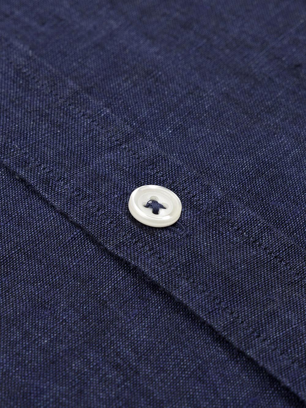 Olaf collarless slim fit shirt in navy linen