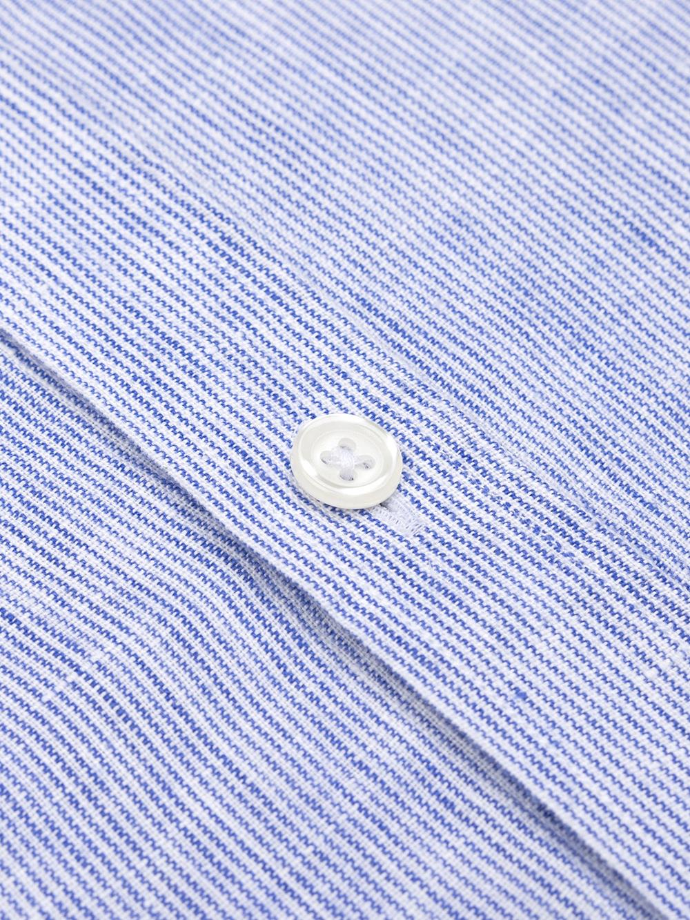 Ted colarless linen slim fit shirt in blue stripes