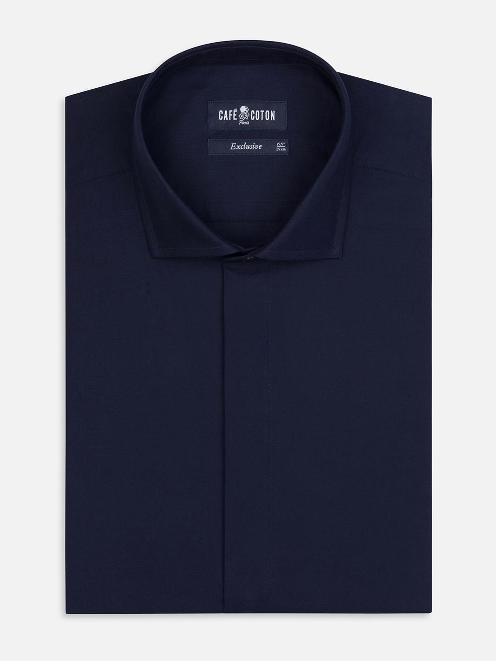 Alban shirt with hidden throat - Navy