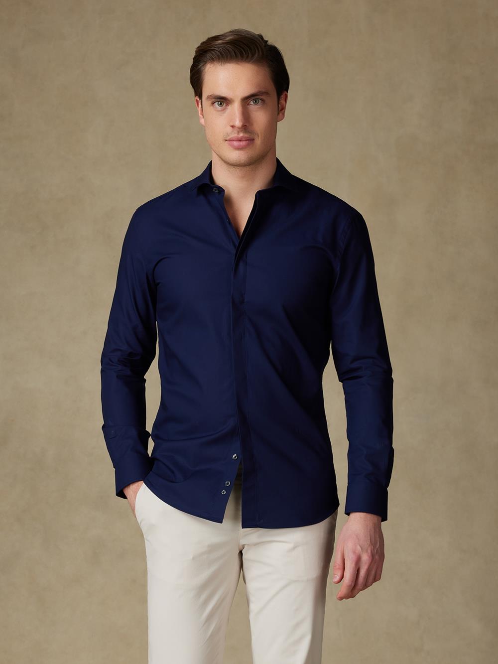 Alban shirt with hidden throat - Navy