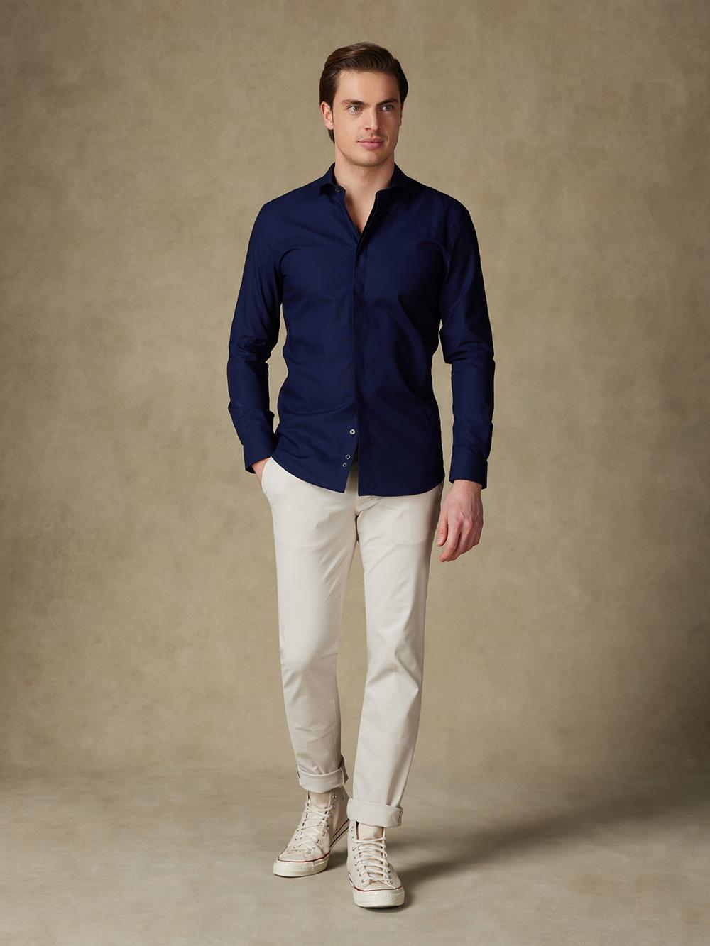 Alban shirt with hidden throat - Navy