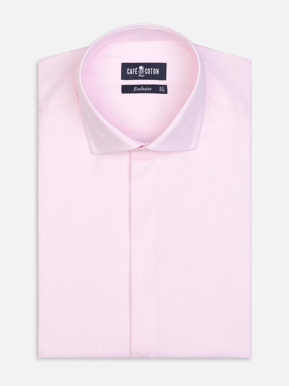 Hidden placketHerringbone shirt - Pink