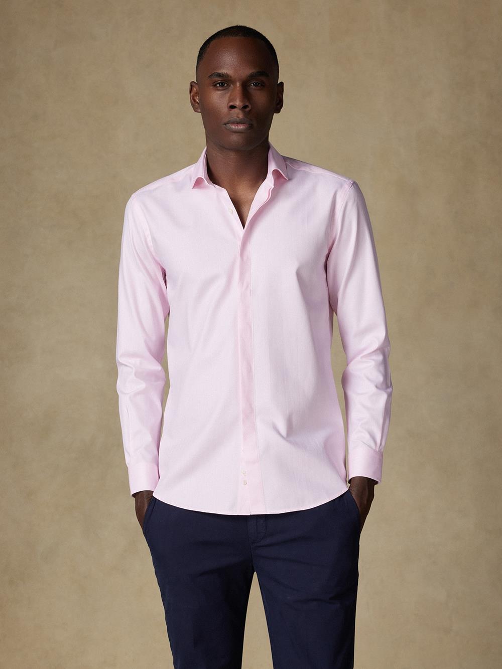 Hidden placketHerringbone shirt - Pink