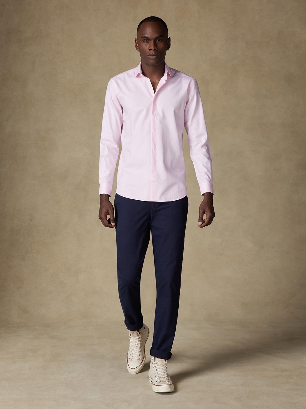 Hidden placketHerringbone shirt - Pink