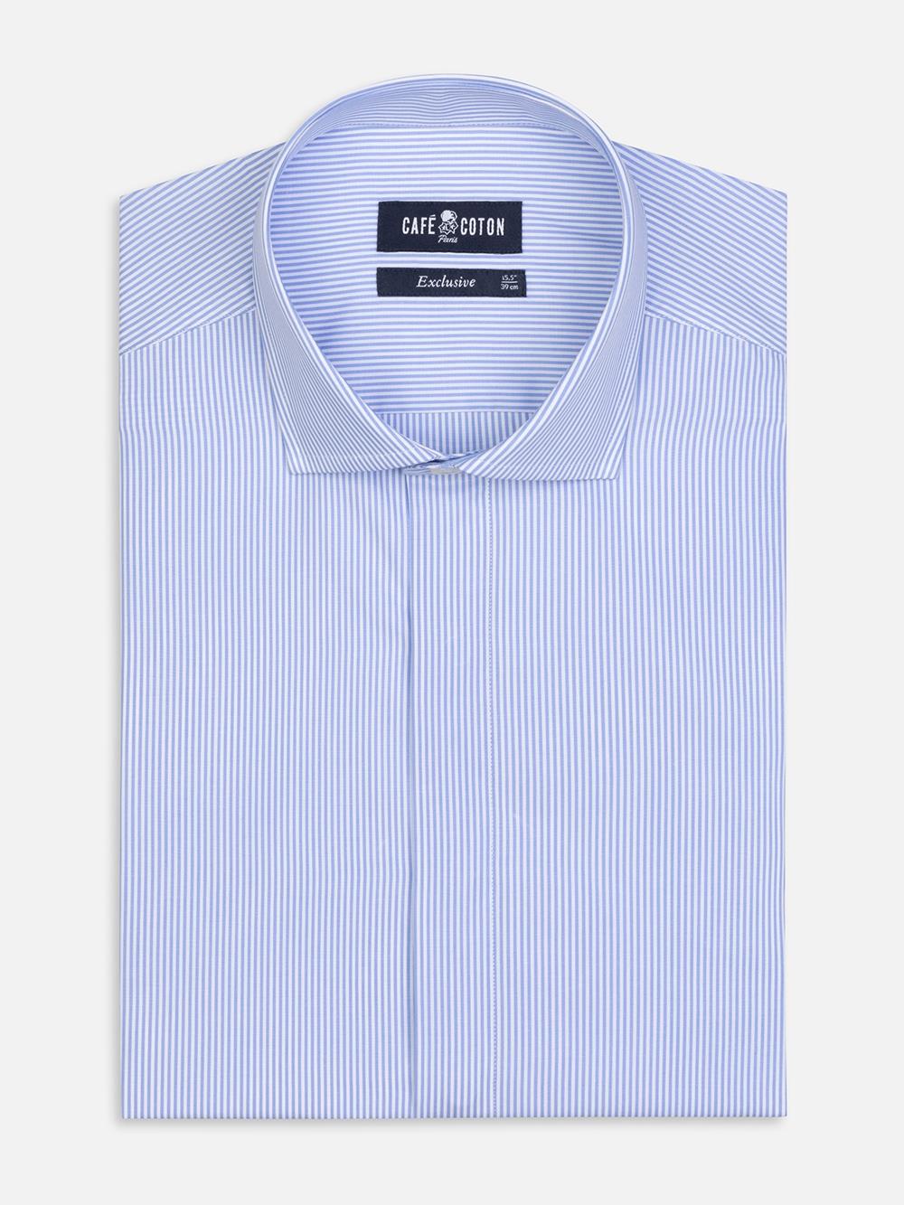 Menthon stripes shirt with hidden throat - Blue sky