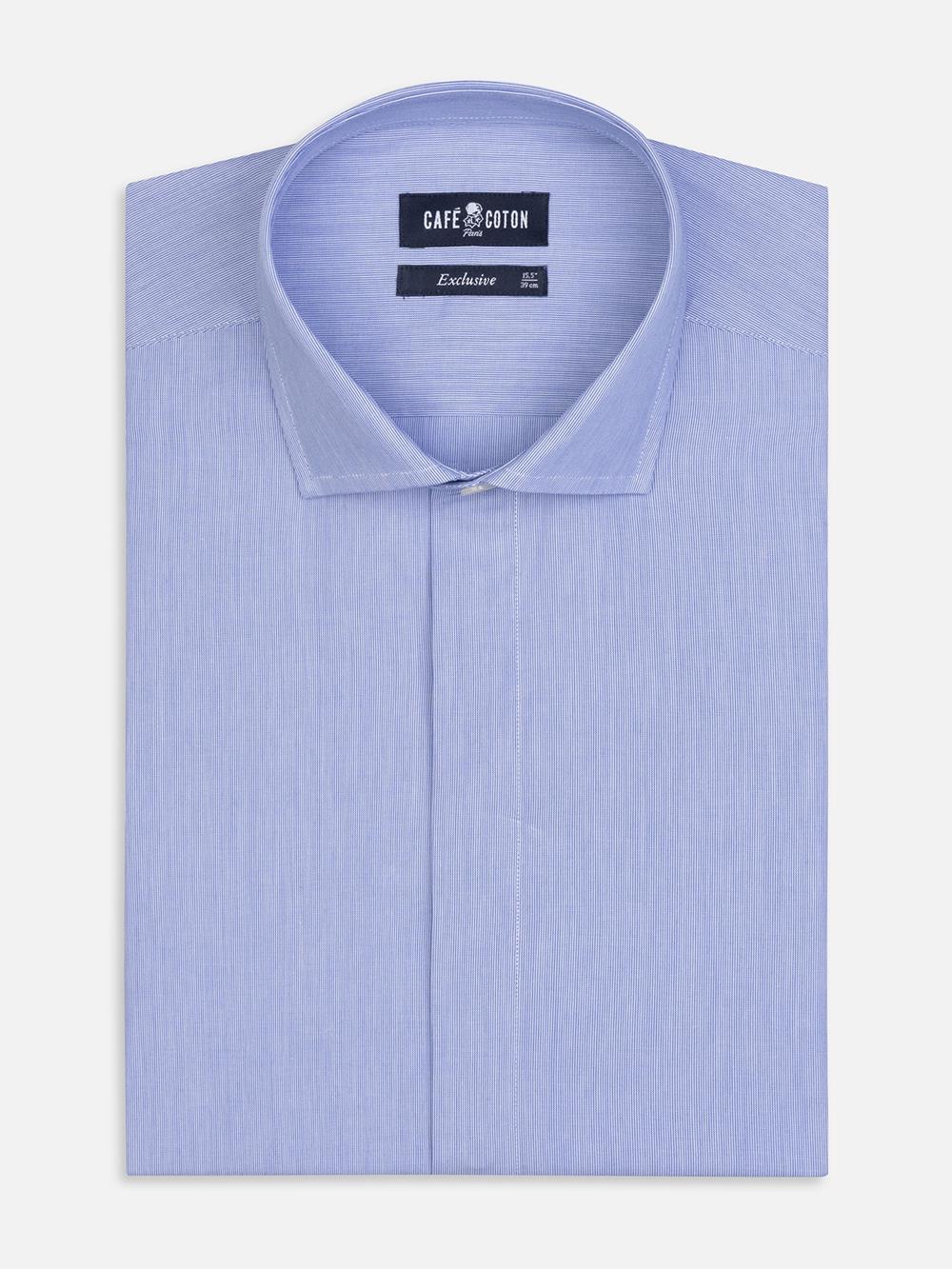 Camicia a mille righe blu - Abbottonatura nascosta