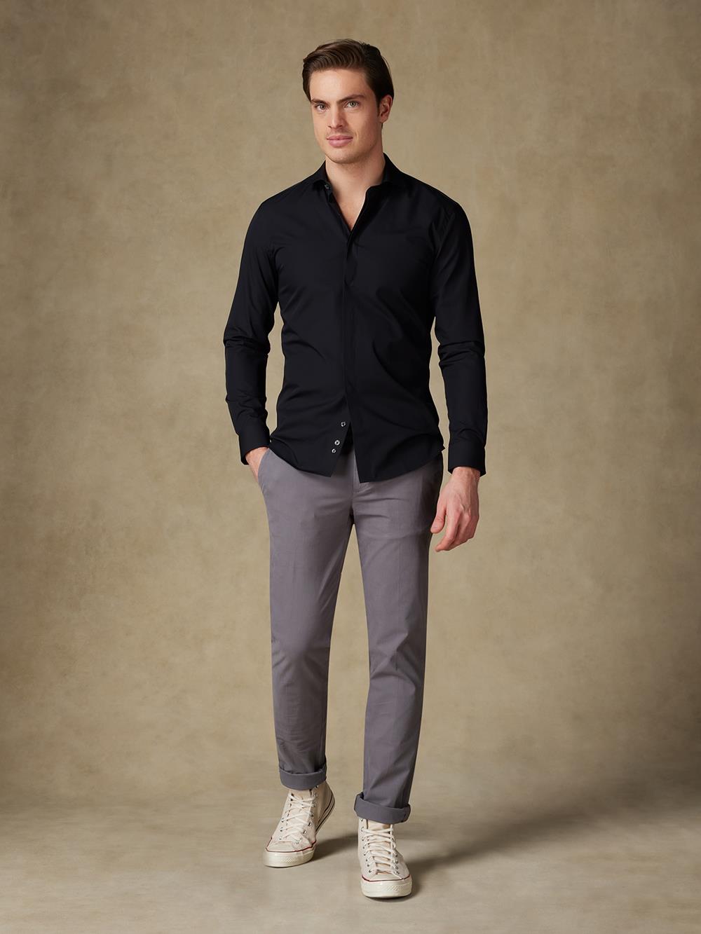 Poplin shirt - Black - Hidden Placket