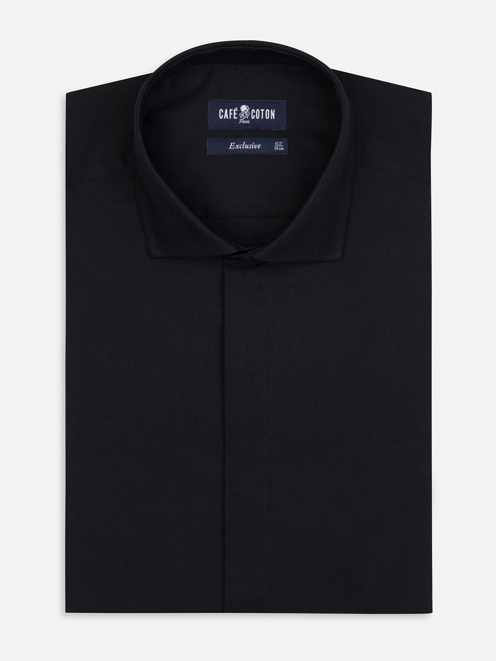 Chemise cintrée Alban noire  - Gorge cachée