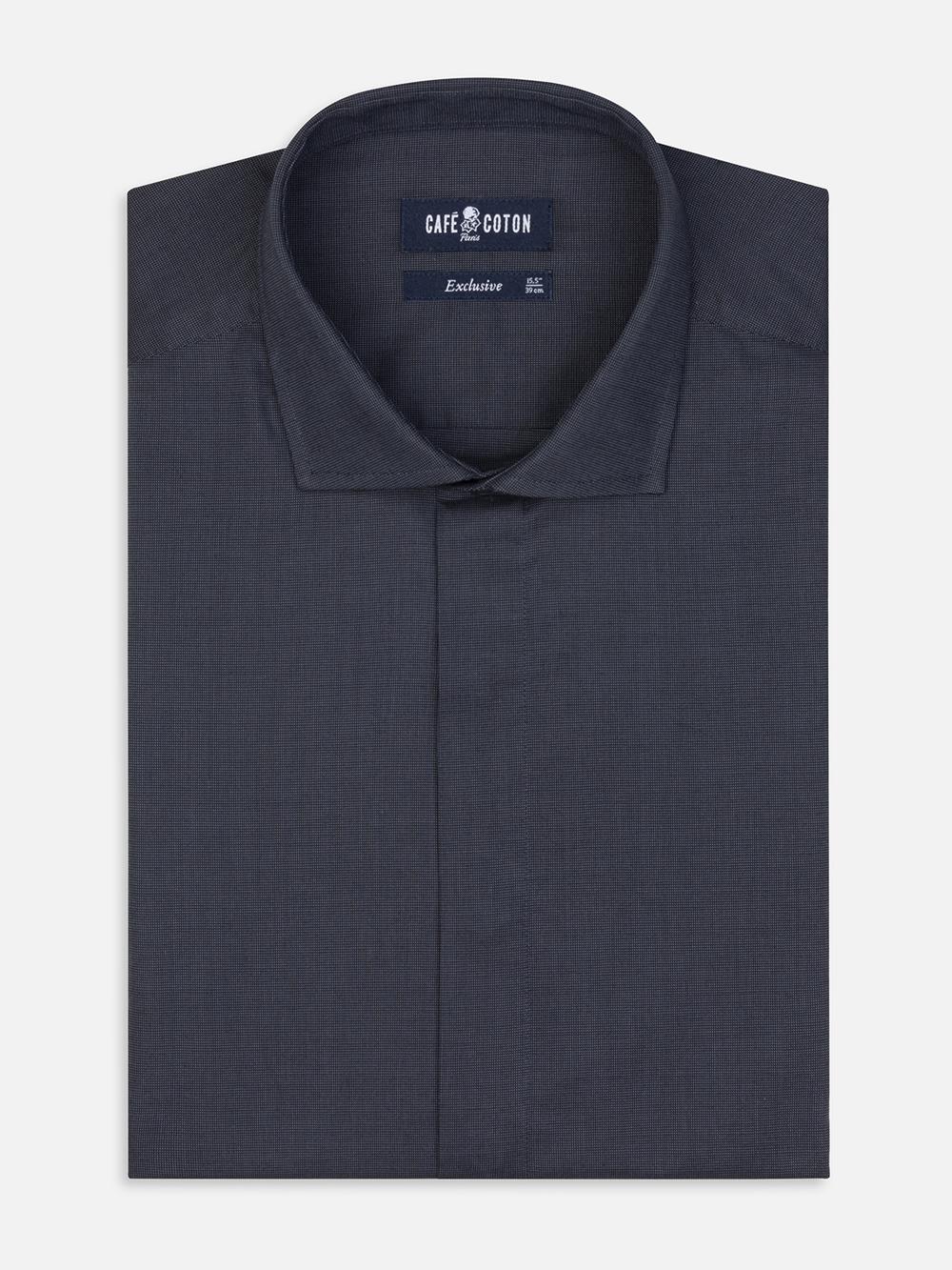 Bob-Tailliertes Hemd aus anthrazitfarbenem Mikro-Oxford - Verdeckte Knopfleiste