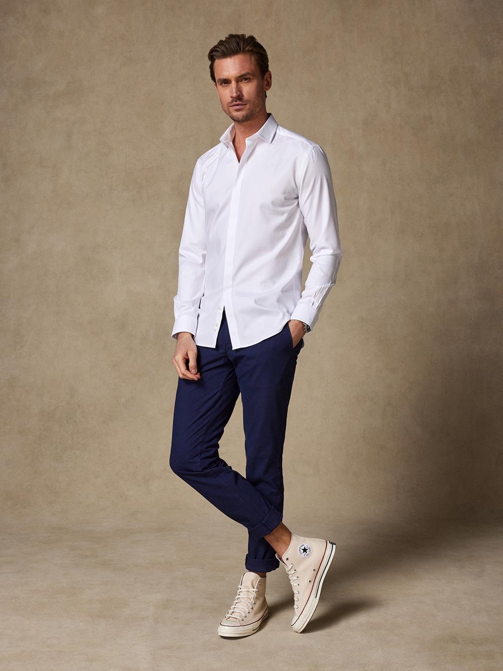 Herringbone slim fit shirt - White - Hidden Placket