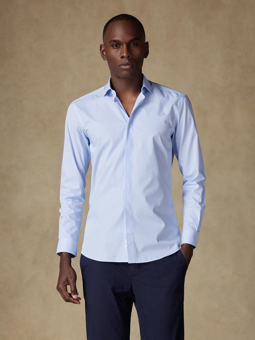 Menthon stripes slim fit shirt with hidden throat - Blue sky