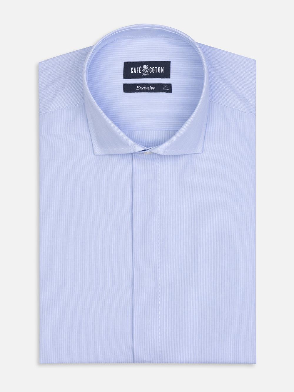 Tailliertes Hemd mit tausend Streifen himmelblau - Verdeckte Knopfleiste