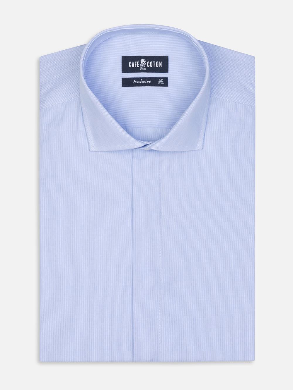 Tailliertes Hemd mit tausend Streifen himmelblau - Verdeckte Knopfleiste