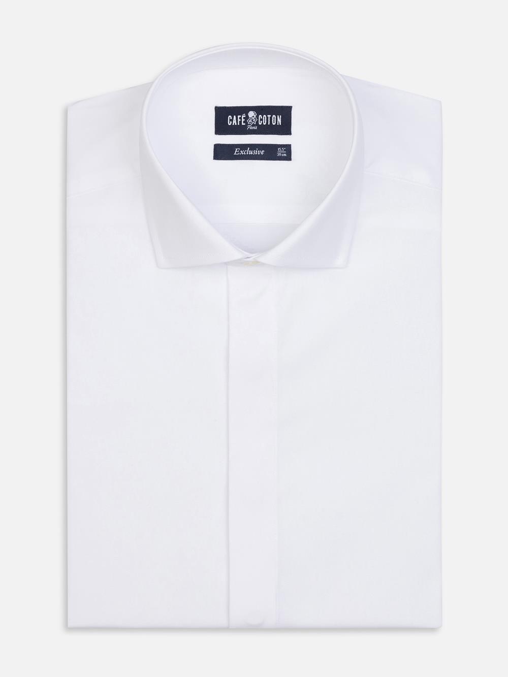 Tailliertes Hemd aus Pin Point weiß - Verdeckte Knopfleiste