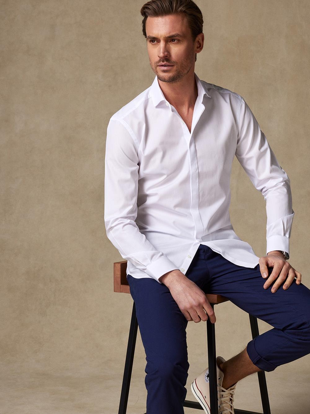 White poplin slim shirt - Hidden Placket