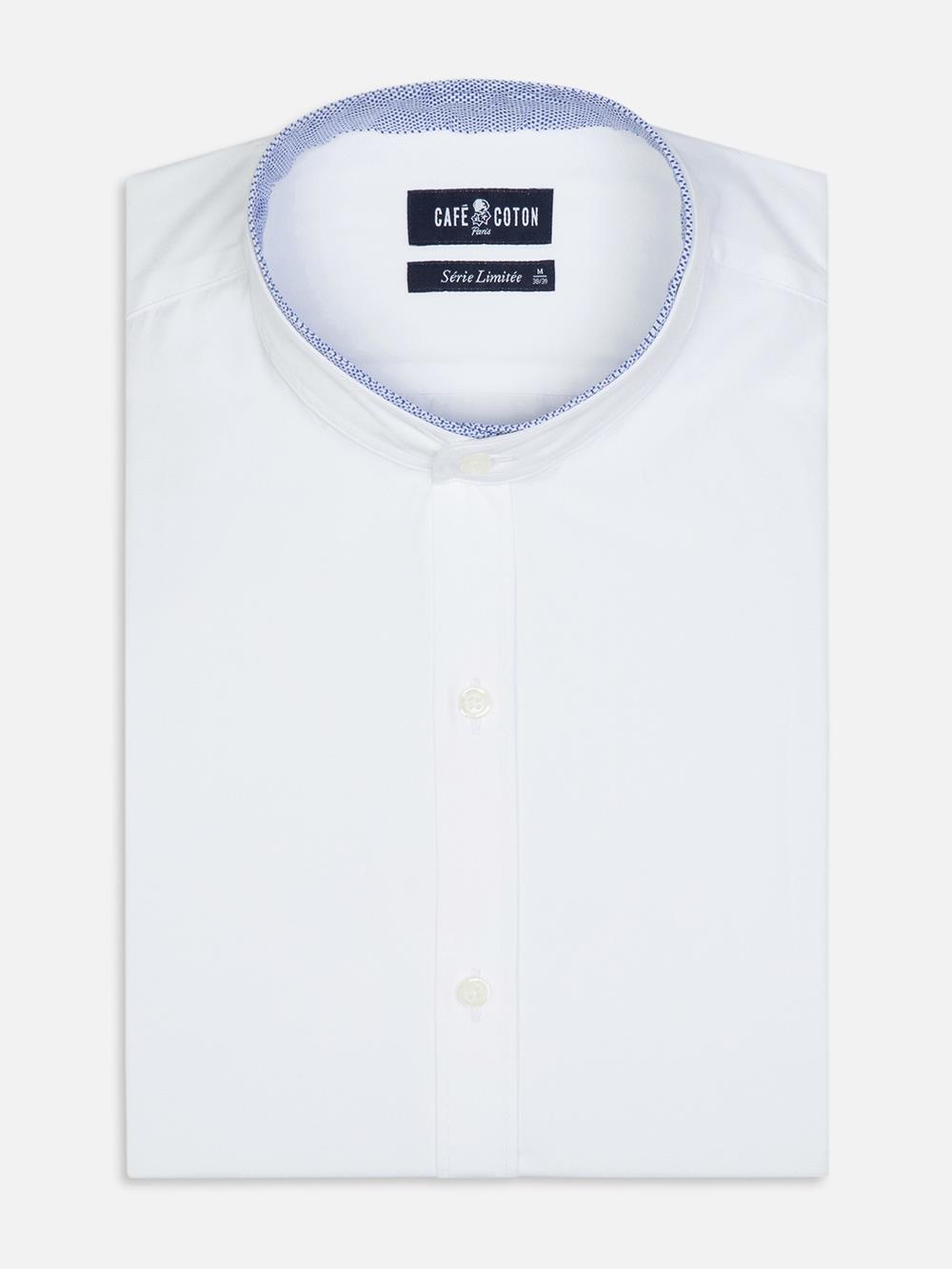 Camicia in popeline bianco con colletto mao