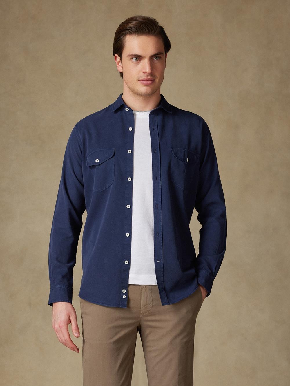 Scali shirt in navy gabardine - Limited edition