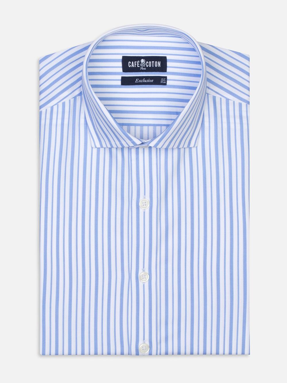 White stripes blue sky herringbones shirt 