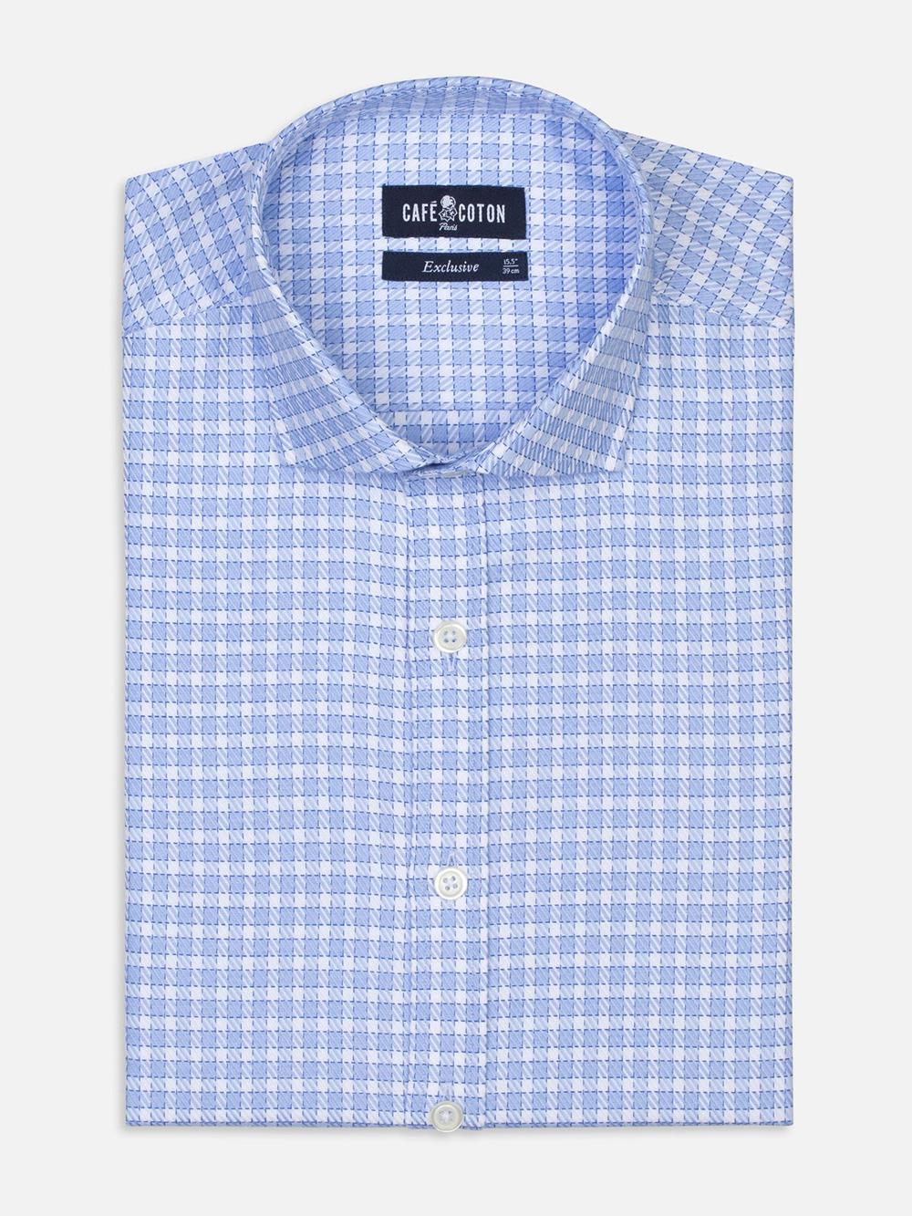 White checks blue twill shirt