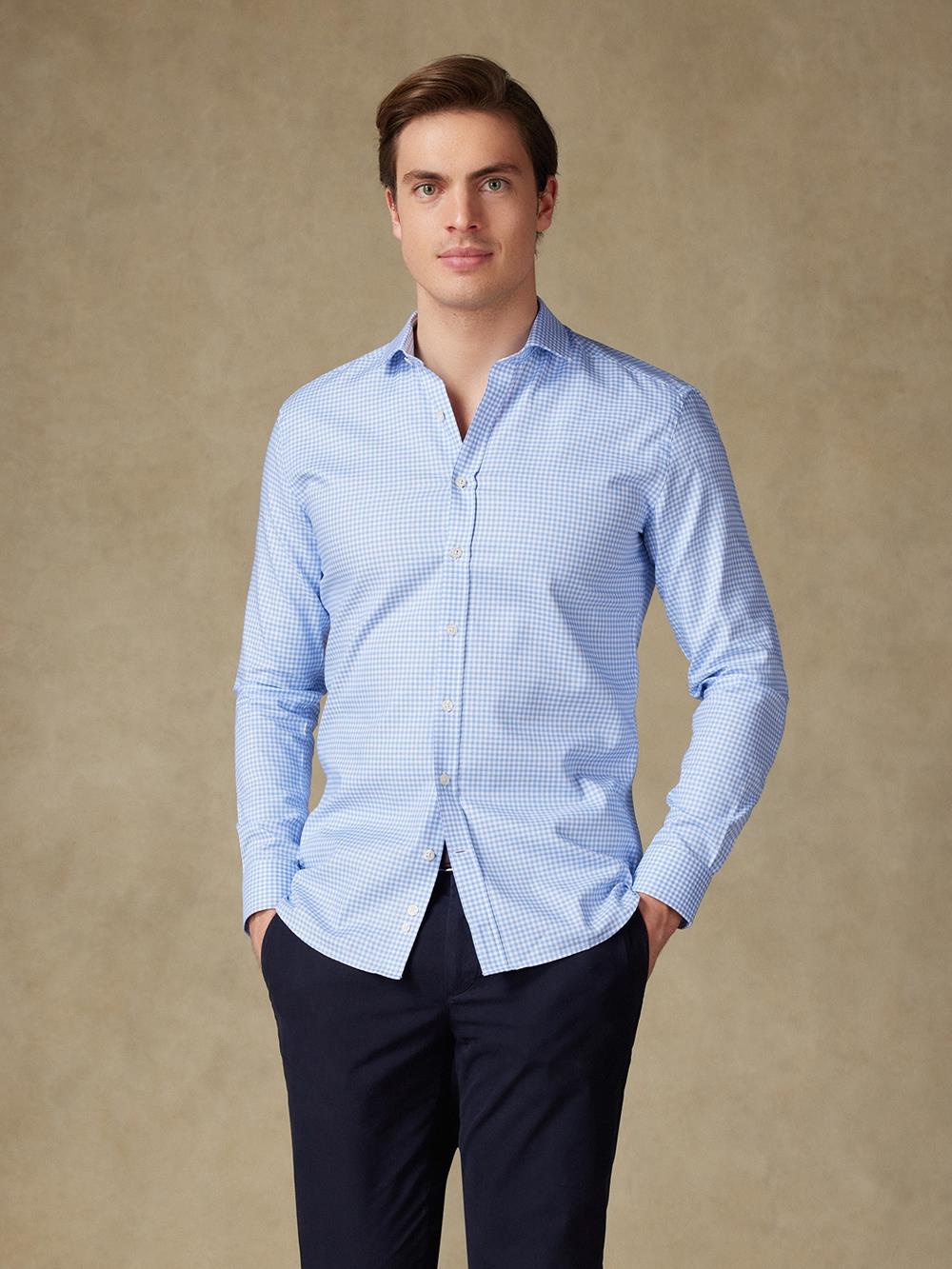 Chemise cintrée Anthony en micro vichy ciel