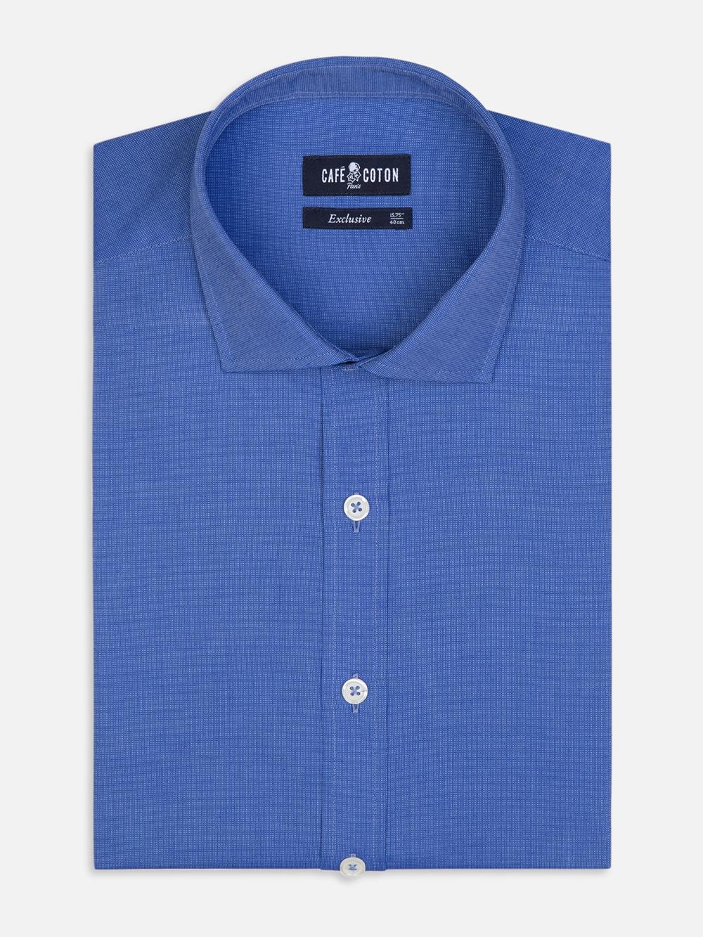 Bob slim-fitted overhemd in blauw micro-oxford
