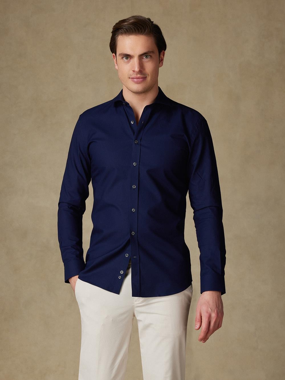 Chemise cintrée Alban marine - Grande longueur de manches