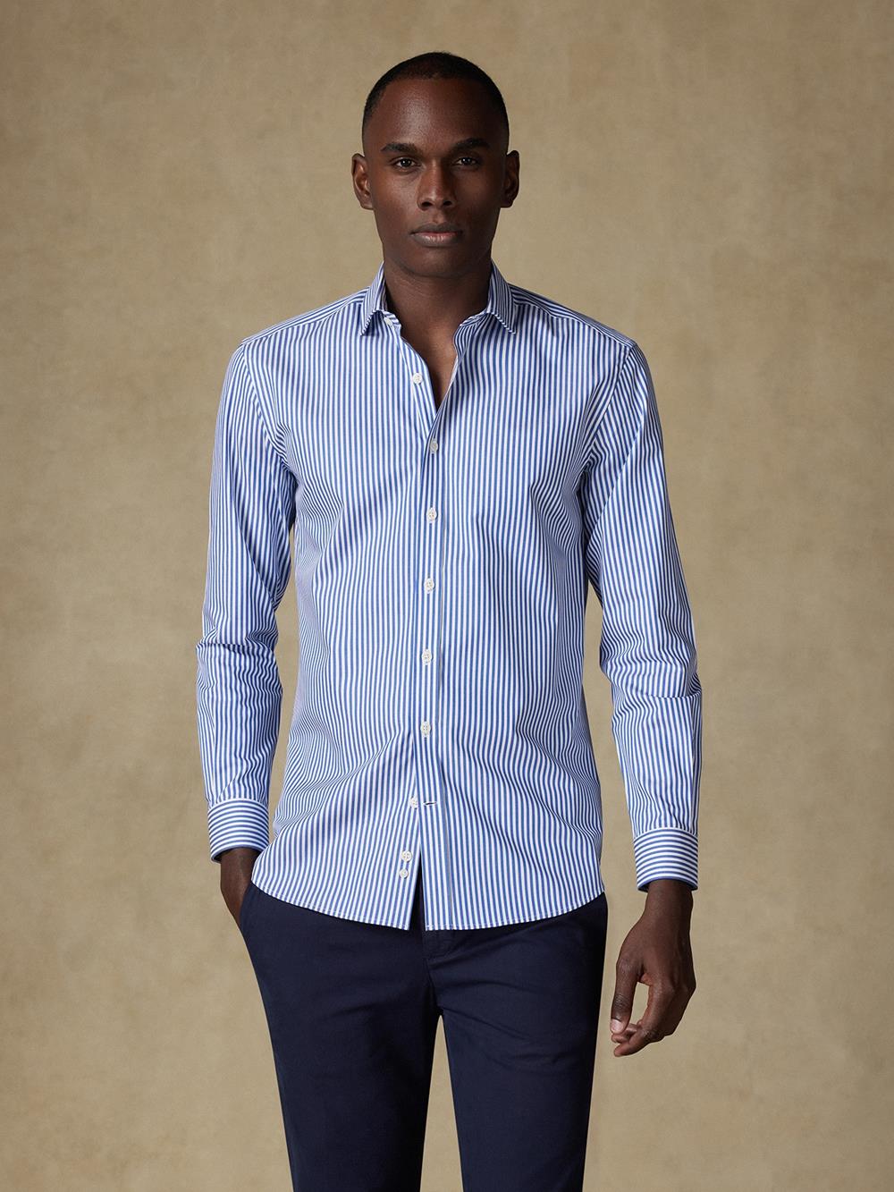 Camicia slim fit slim fit Barry a righe blu scuro - Manica Lunga