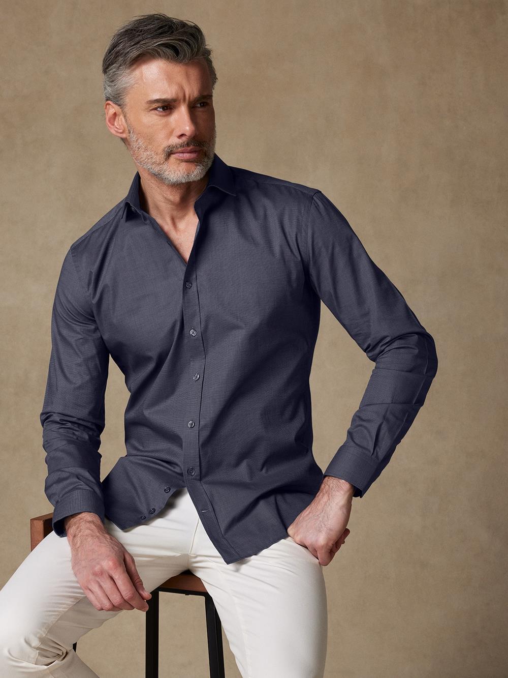 Bob anthracite micro-oxford slim fit shirt - Extra long sleeves