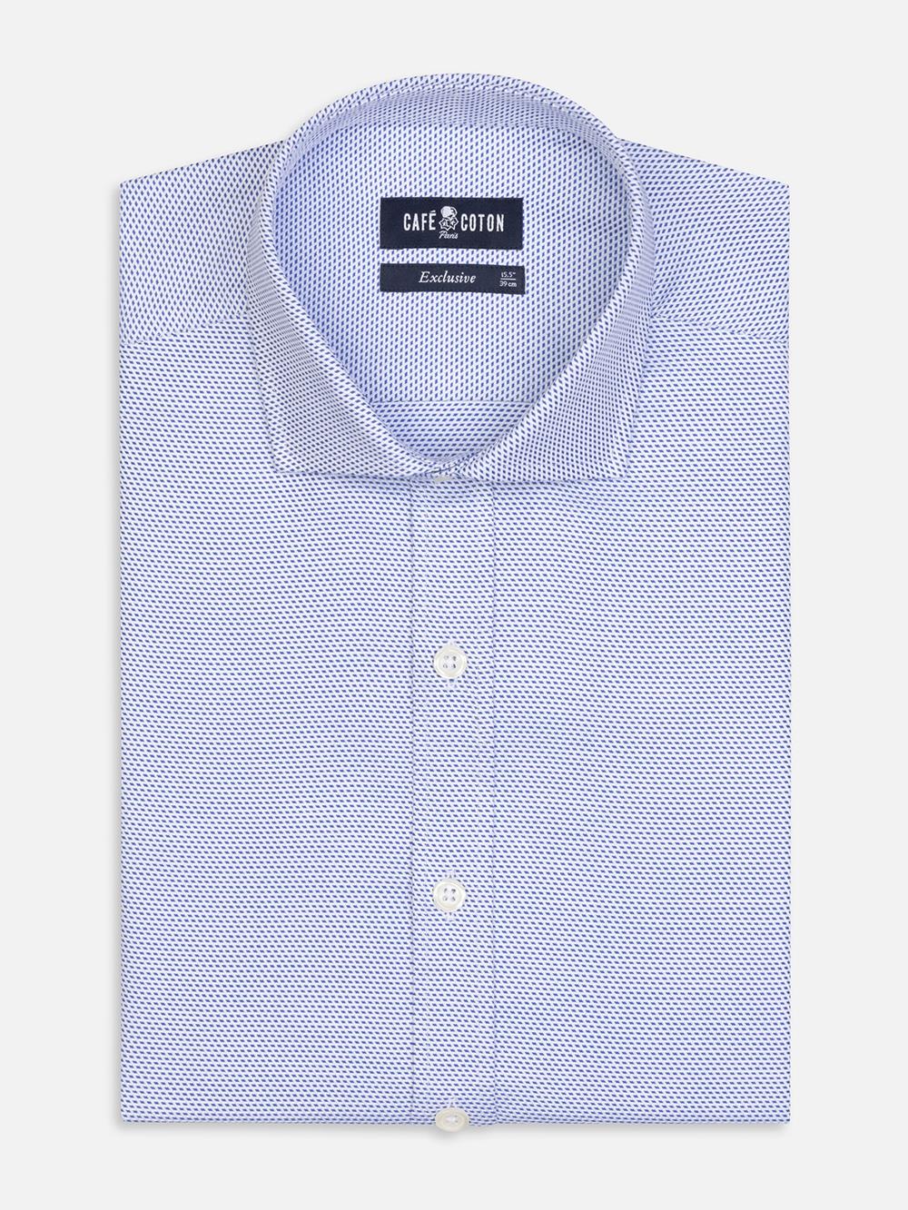 Chemise cintrée Caleb en twill bleu  - Grande longueur de manches