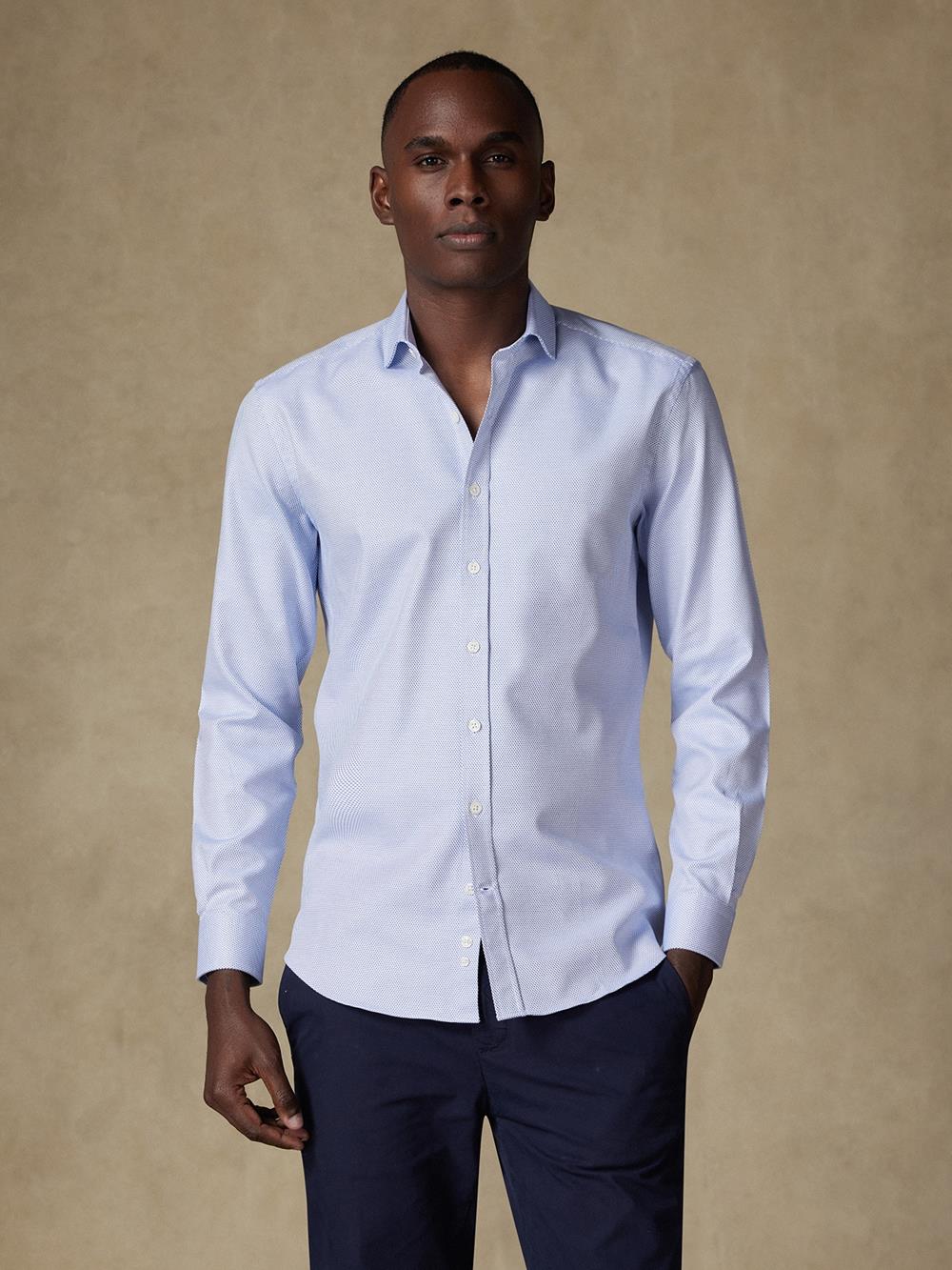 Chemise cintrée Caleb en twill bleu  - Grande longueur de manches