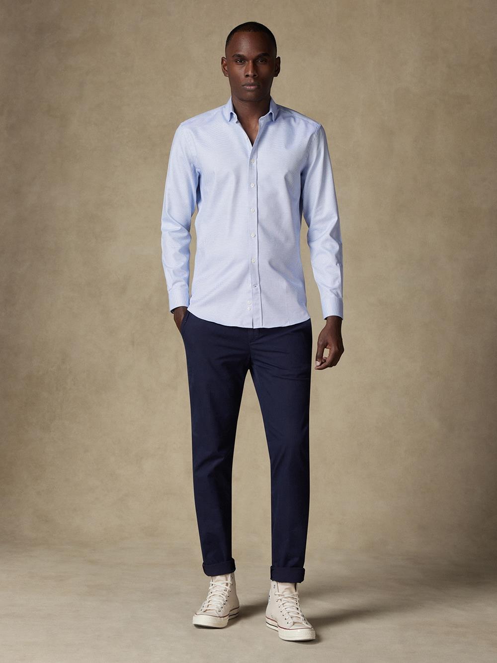 Chemise cintrée Caleb en twill bleu  - Grande longueur de manches