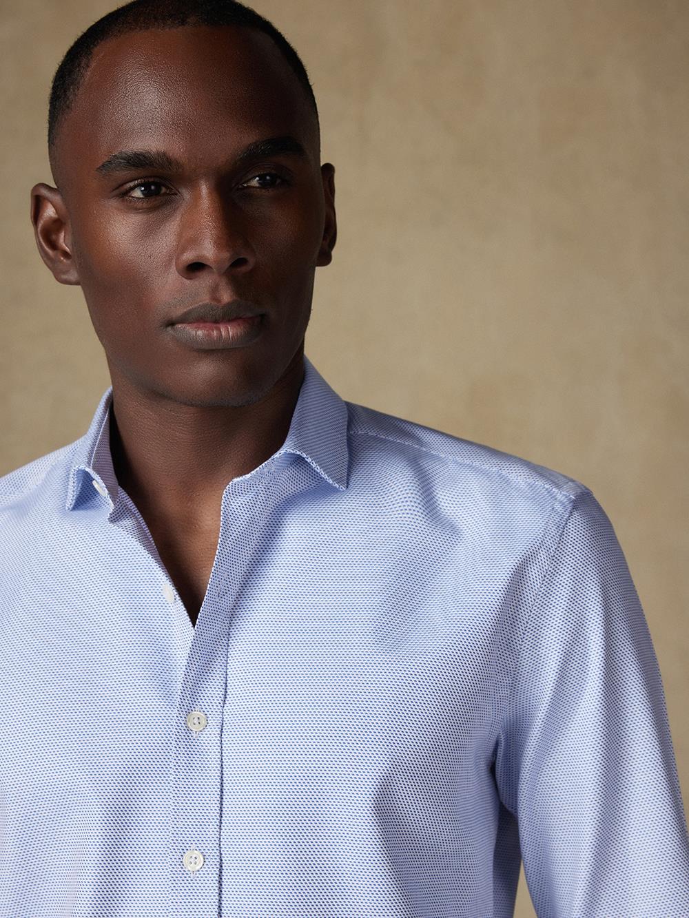 Chemise cintrée Caleb en twill bleu  - Grande longueur de manches